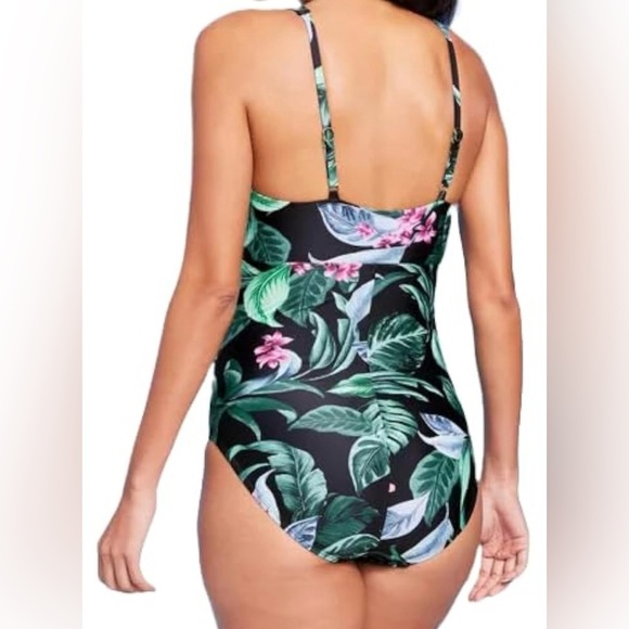 Kona Sol Green and Pink Tropical One Piece Swimsuit - Picture 2 of 6